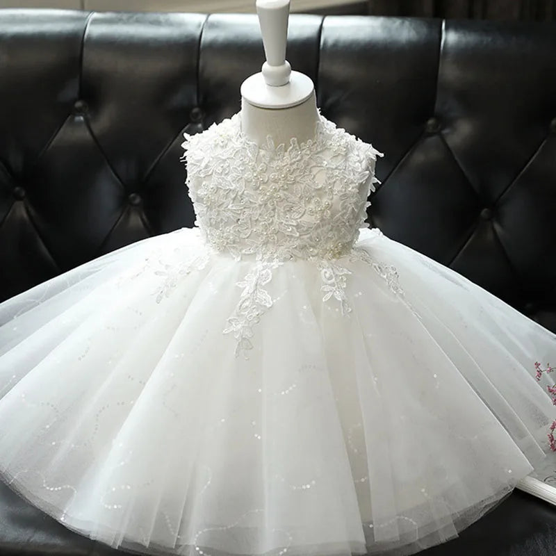 Maxy Princess Satin Lace Beading Bow Flower Girl Dress Children First Communion Dress Ball Gown Wedding Party Dress Birthday Show