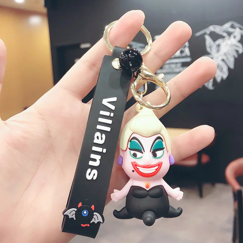Maxy Anime Disney Figure Villain Maleficent The Evil Queen Cruella Silicone Keychain Bag Key Ring Pendant Children Toy Birthday Gifts