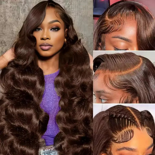 Maxy Body wave Chocolate Brown Human Hair Wig 40 46 Inches 13x4 13x6 Hd Lace Frontal Wig Pre Plucked Brazilian 200 Density Wigs