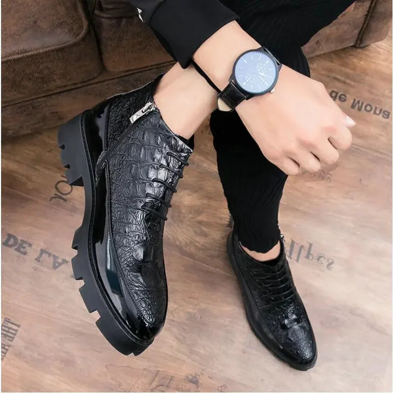Amay Male patent leather Moccasins shoes High top italian formal dress brogue oxford wedding Business  shoes boots