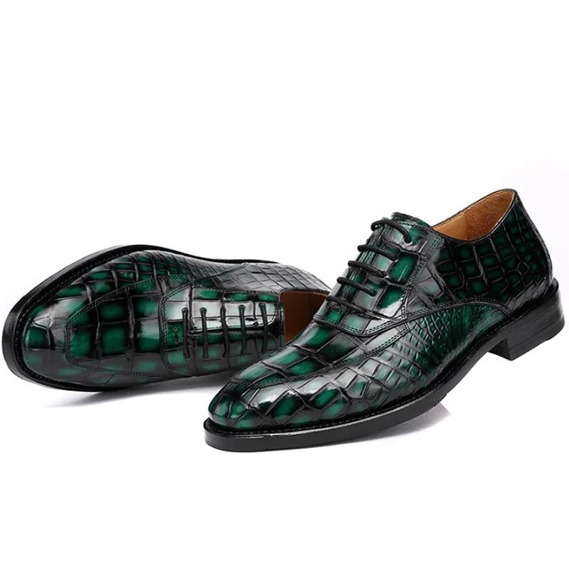 Amay Green Crocodile Skin Dress Oxofrds Shoes Of Men Luxury Handmade Goodyear Welted Shoes Boss Wedding Gents Suits Formal 46