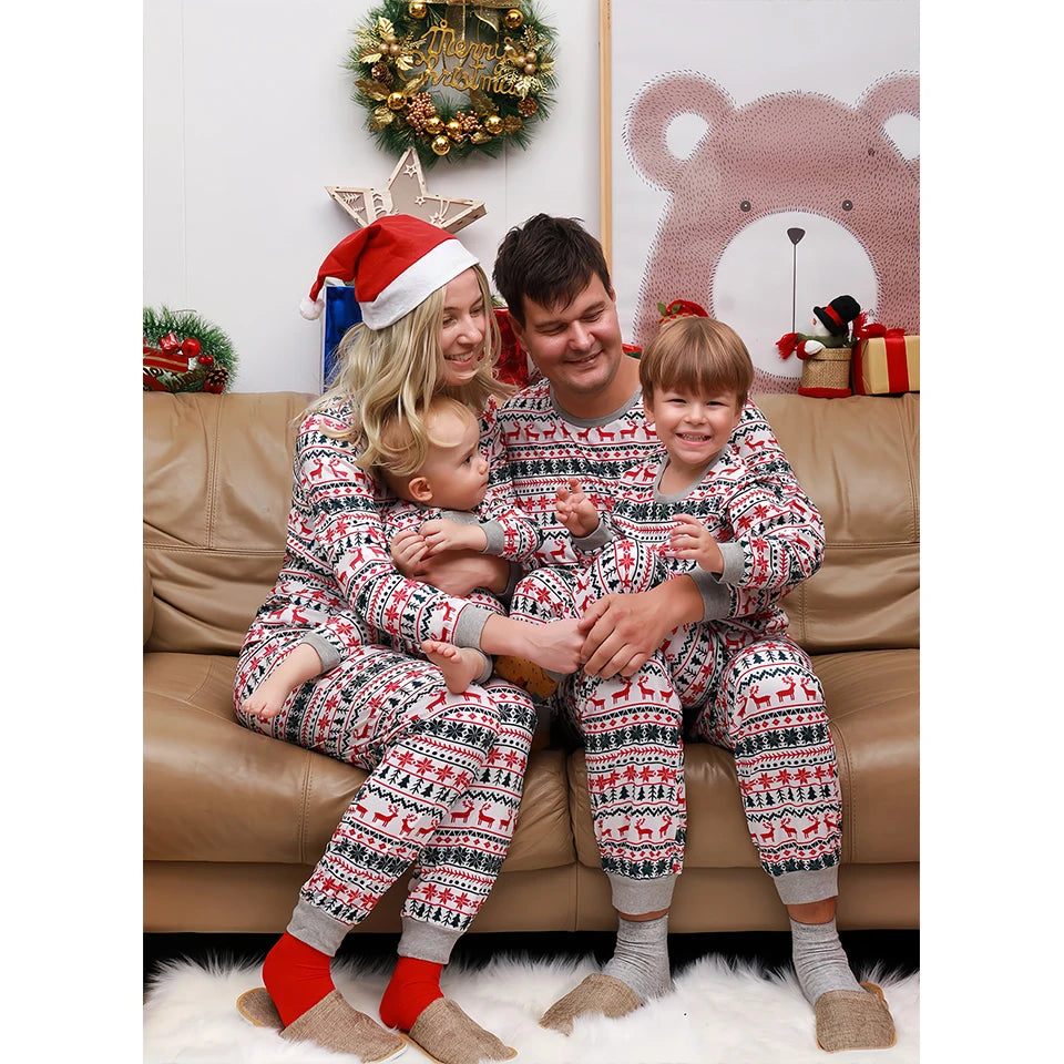 Maxy 2024 New Year Cotton Retro Printed Christmas Pajama Sets for the Whole Family Matching Pajamas Home Clothes Xmas Loungewear Pjs