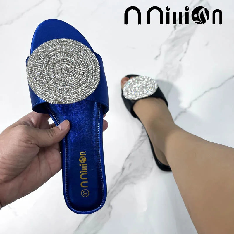 Maxy Summer New European and American Flat Bottom African Outwear Casual rhinestone Cool Slippers for Women