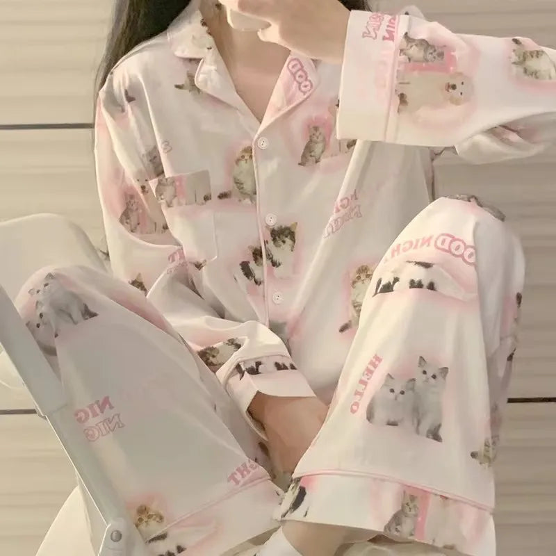 Maxy High Quality Light Luxury Ice Silk Pajamas Women's Pajama Spring and Autumn Style Long Sleeve Home Set Nightwear Sleepwear