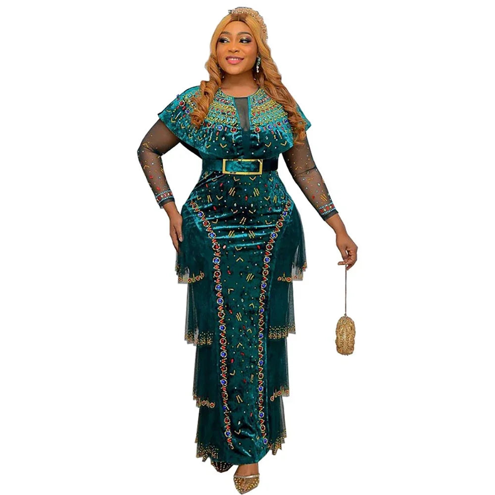 Amay Wedding Party Dresses Women Plus Size Evening Gown Dashiki Velvet Maxy Dress Turkey Wears Robe Africaine Femme Boubou