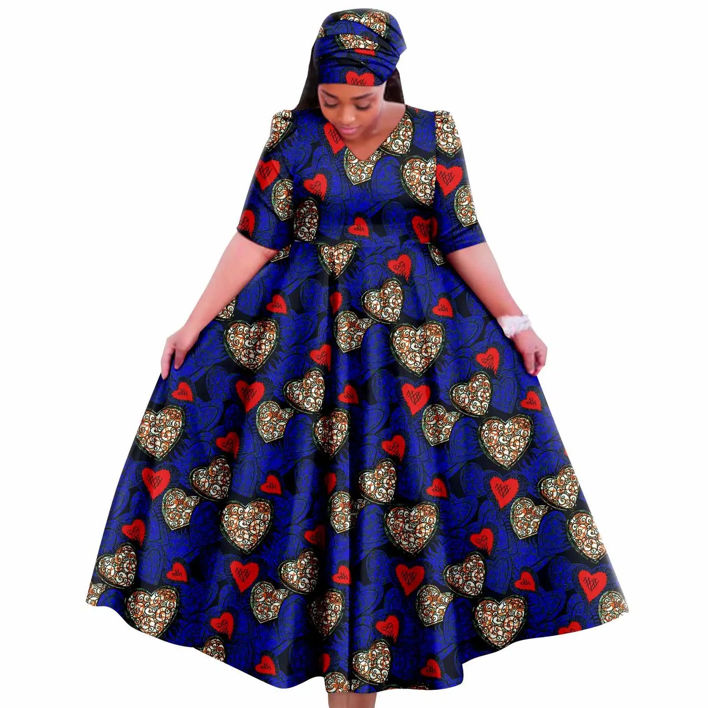 Maxy Church Dresses for Woman Traditional Party Gown V Neck Maxy Dress with Free Turban Wedding Africa Turkey Style 2425083