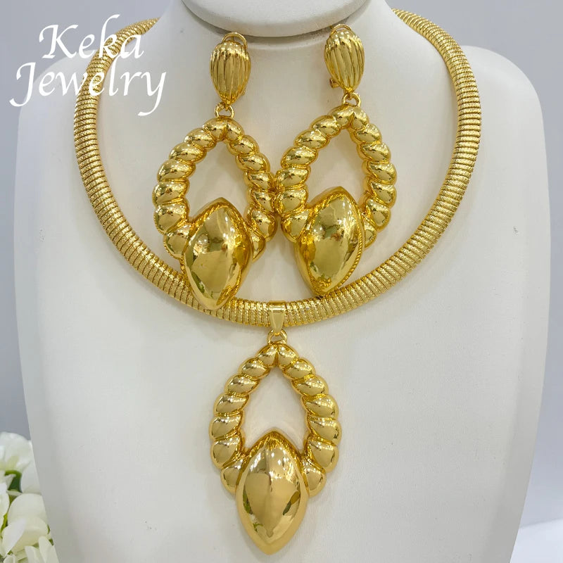 Maxy Luxury Elegant 24K Gold Plated Jewelry Set for Women Necklace Pendant Earrings Dubai Wedding Party Accessories Fashion Jewelry