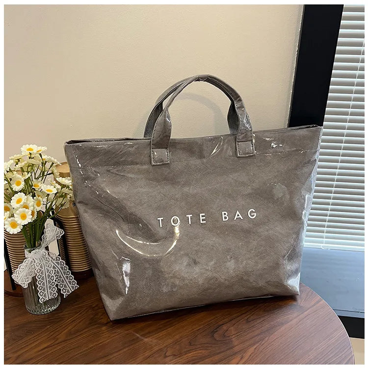 Maxy Retro DuPont Letter Casual Versatile Handbag Minimalist Transparent Simple Commuter Large Capacity Tote Bags for Women