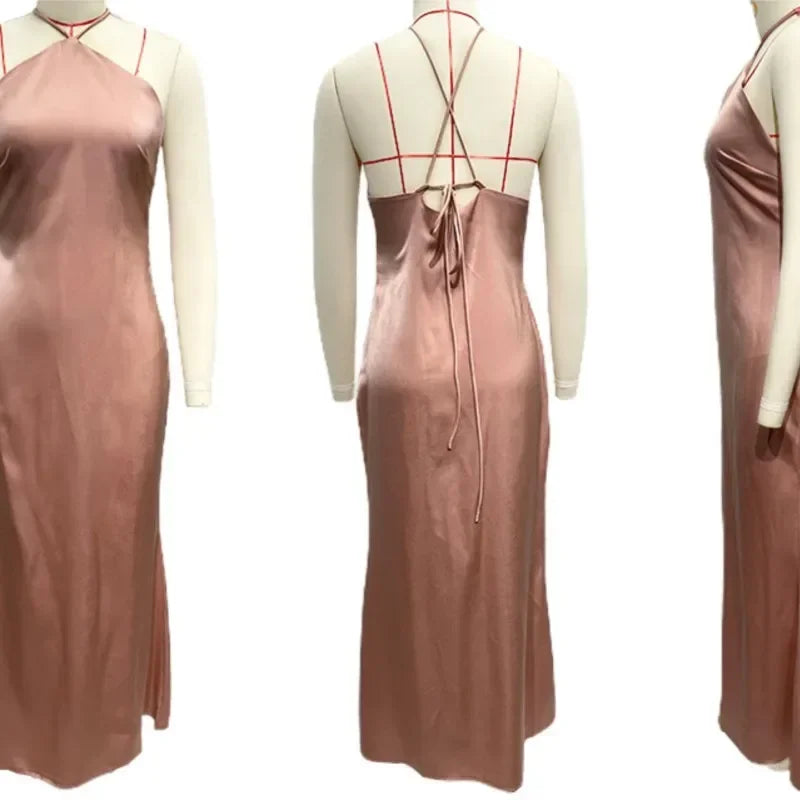Maxy Women's Party Dresses Spring Summer New Sexy Solid Slim Sleeveless Backless Temperament Maxy Dresses For Women Robe Femme