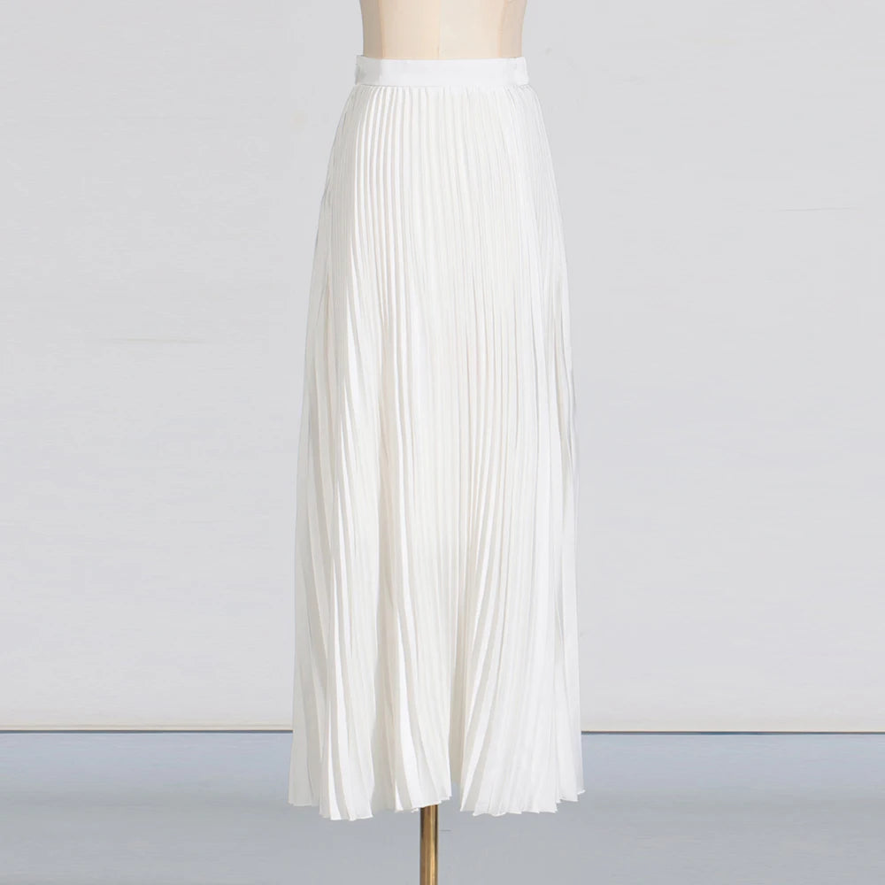 Amay Embroidery Solid Two Piece Set For Women Stand Collar Long Sleeve Spliced Button Tops High Waist Folds Skirt Chic Set Female