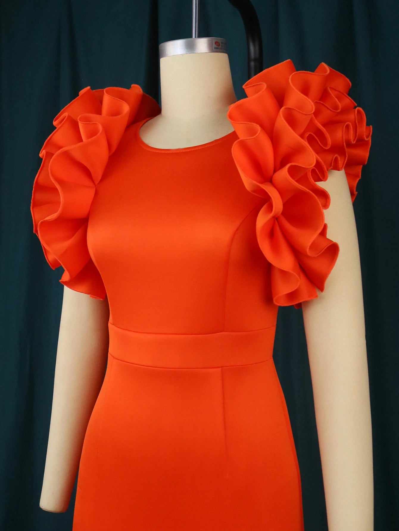 Maxy Elegant Women Orange Ruffle Dresses Sleeveless High Waist Bodycon Mermaid Formal Party Birthday Event Celebrate Gowns Big Size