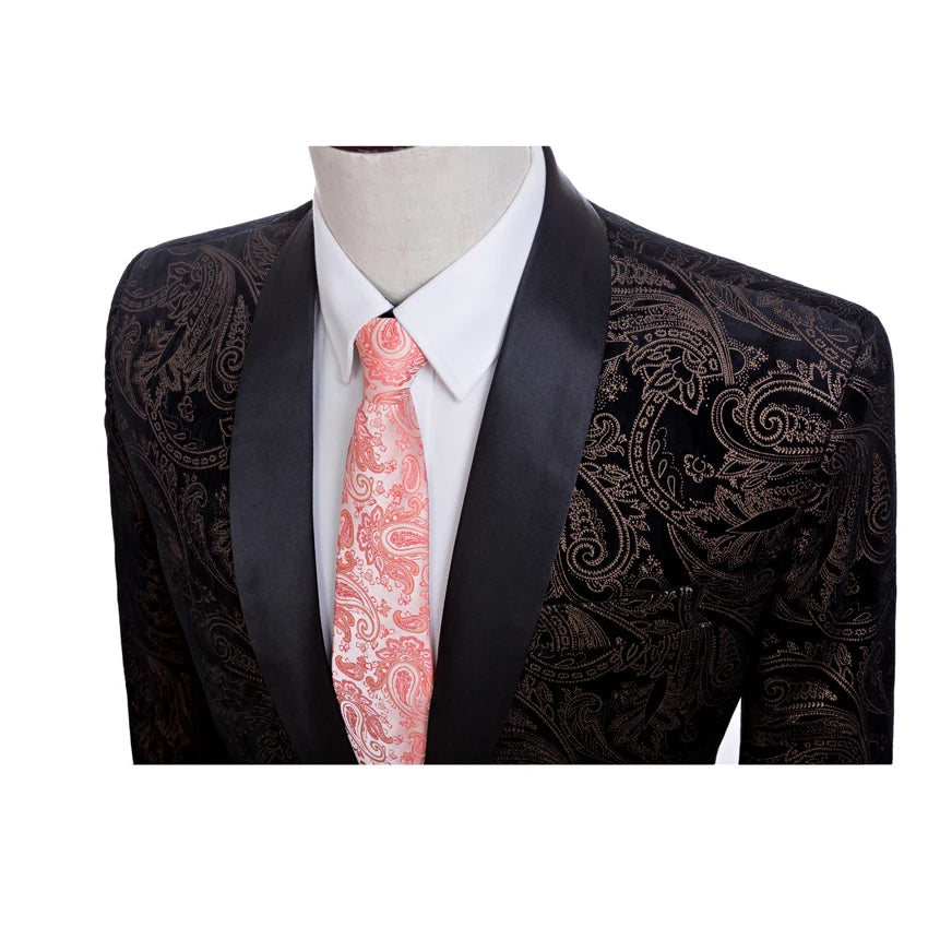 Maxy Suits Printed Velvet Suits for Men Groomsman Suit Custom-Made Wedding Suits (Jacket+pants)