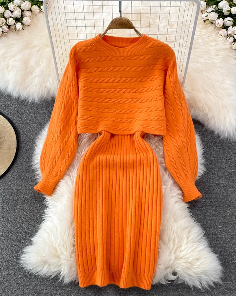 Amay Women Sweater Dress Knit Long Sleeve & Casual Sleeveless Two-Piece Sets Dress Sets Matching Sets Party Pullovers Autumn Winter