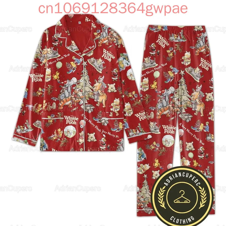 New Disney Winnie the Pooh Christmas Max Pajama Set 3d Printed Pooh Bear Holiday Casual Men's Women's Long Sleeve Shirt Pajama Set