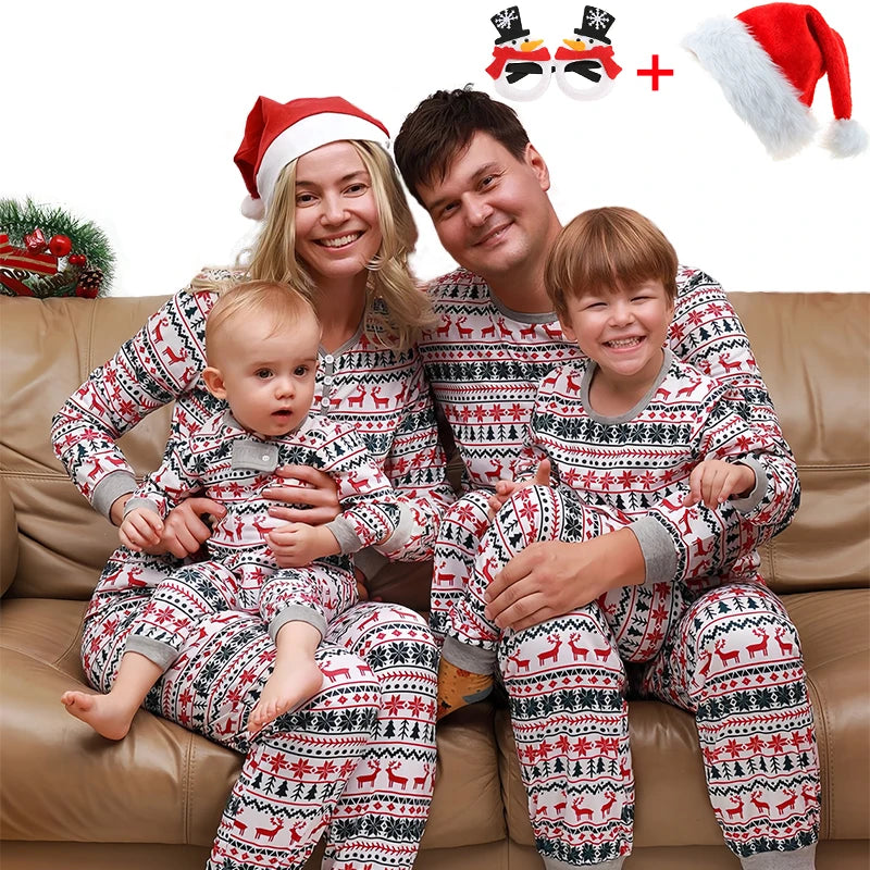 Maxy 2024 New Year Cotton Retro Printed Christmas Pajama Sets for the Whole Family Matching Pajamas Home Clothes Xmas Loungewear Pjs