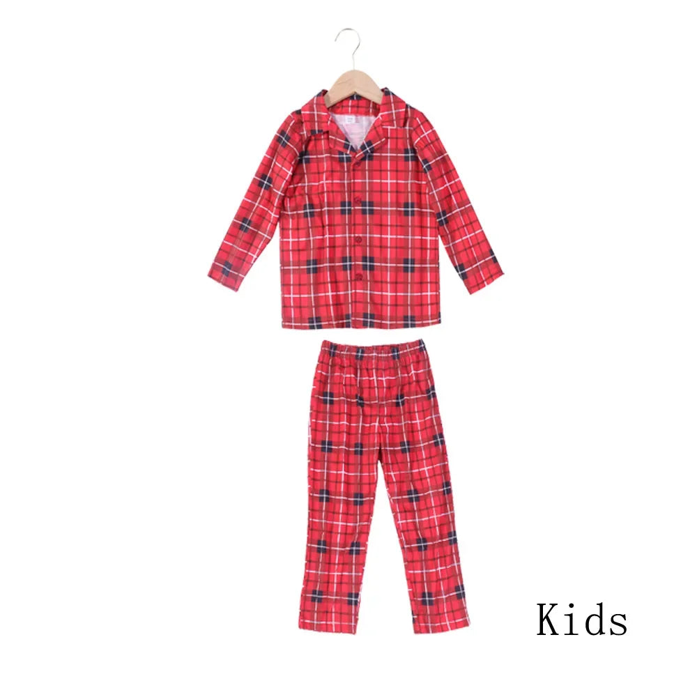 Christmas Family Matching Pajamas Set With Plaids Long Sleeve Tops and Pants Adults Kids Soft and Comfy Home Wear Dog Clothes