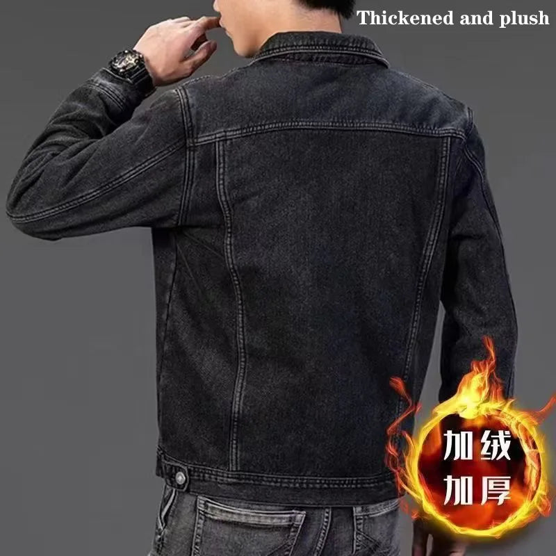 Maxy Autumn and Winter New Men's Classic Fashion All-Match Denim Jacket Men's Fleece Thickening Warm High-Quality Jacket S-5XL