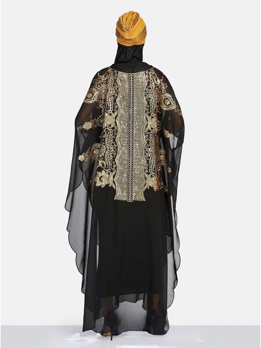Maxy New Middle East Loose Large Size Dubai Chiffon Elegant Temperament Sequined  Spring Traditional Ethnic Style Dress