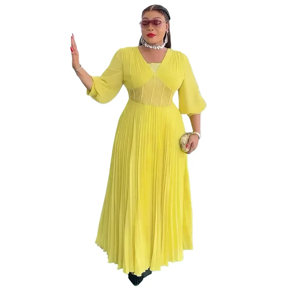 Maxy Fashion Dresses for Women Chiffon Pleated Long Evening Party Dress Wedding Gown Ankara Dashiki Africa Clothing