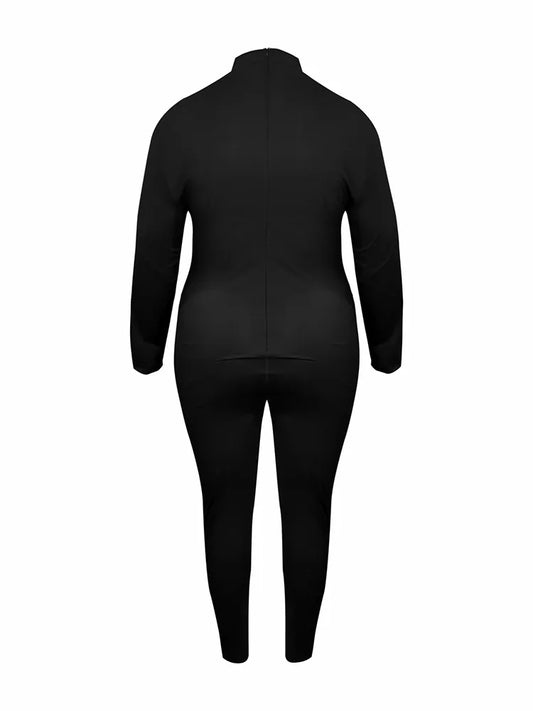 Amay Women's Plus Size Black Jumpsuit Autumn Fashion Long Sleeve Skinny Jumpsuits New Comfortable Big Size Women's Clothing