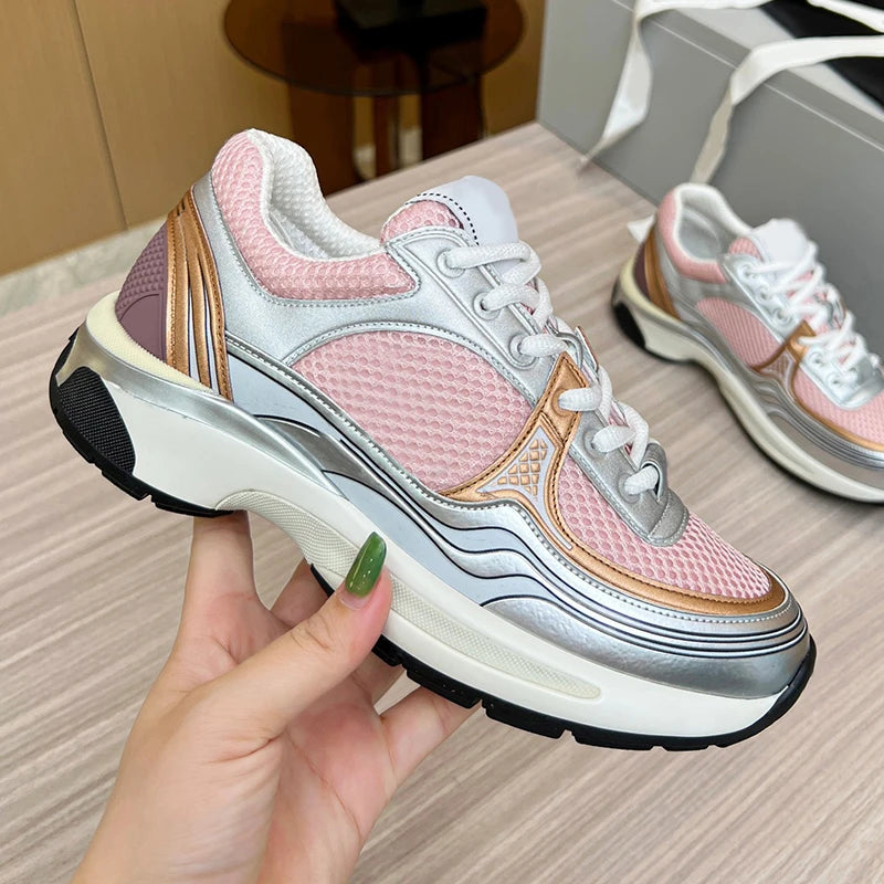 Maxy Women's casual shoes sports shoes breathable mesh flat bottom travel shoes lace up women's shoes