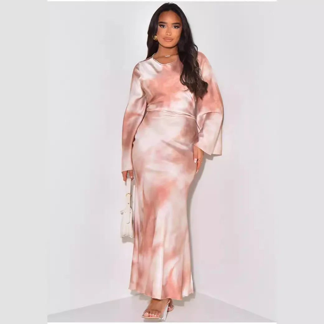 Maxy African Dresses for Women Autumn Fashion Long Sleeve O-neck Polyester Party Evening Maxy Dress African Clothes Outfits