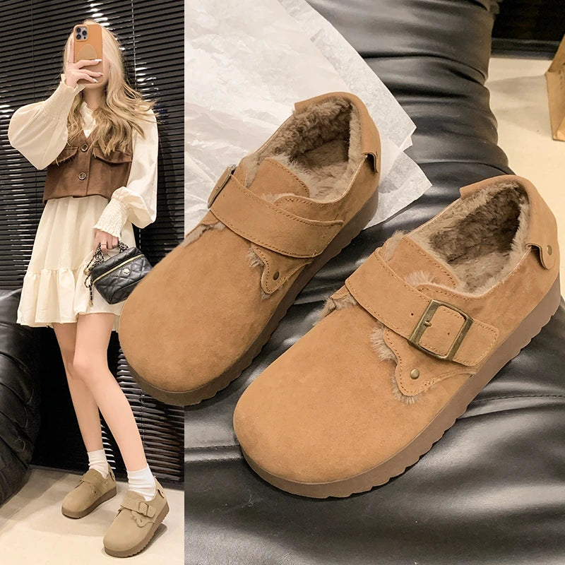 Maxy Moccasin Shoes Slip-on Autumn Loafers Fur Soft Female Footwear Moccasins Slip On Fall Winter New Dress Flat Soft Shoes Woman Fla