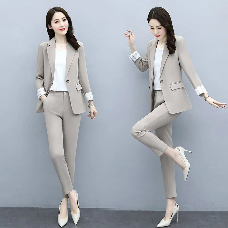 Two-Piece Set Fashionable Classic Long Sleeve Blazer With Pants Women Chic Simple Elegant Business Blazer Pant Office Suit