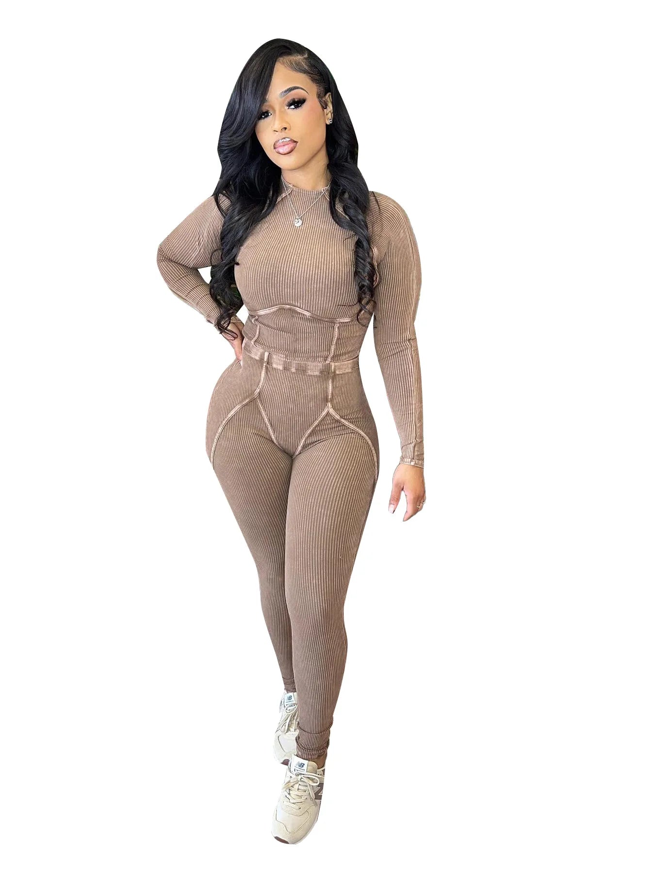 Women Tracksuit Outfit Fall Winter Ribbed Tight Long Sleeve Crop Top Casual Two Piece Pant Sets Workout Fitness Yoga Joggers Set