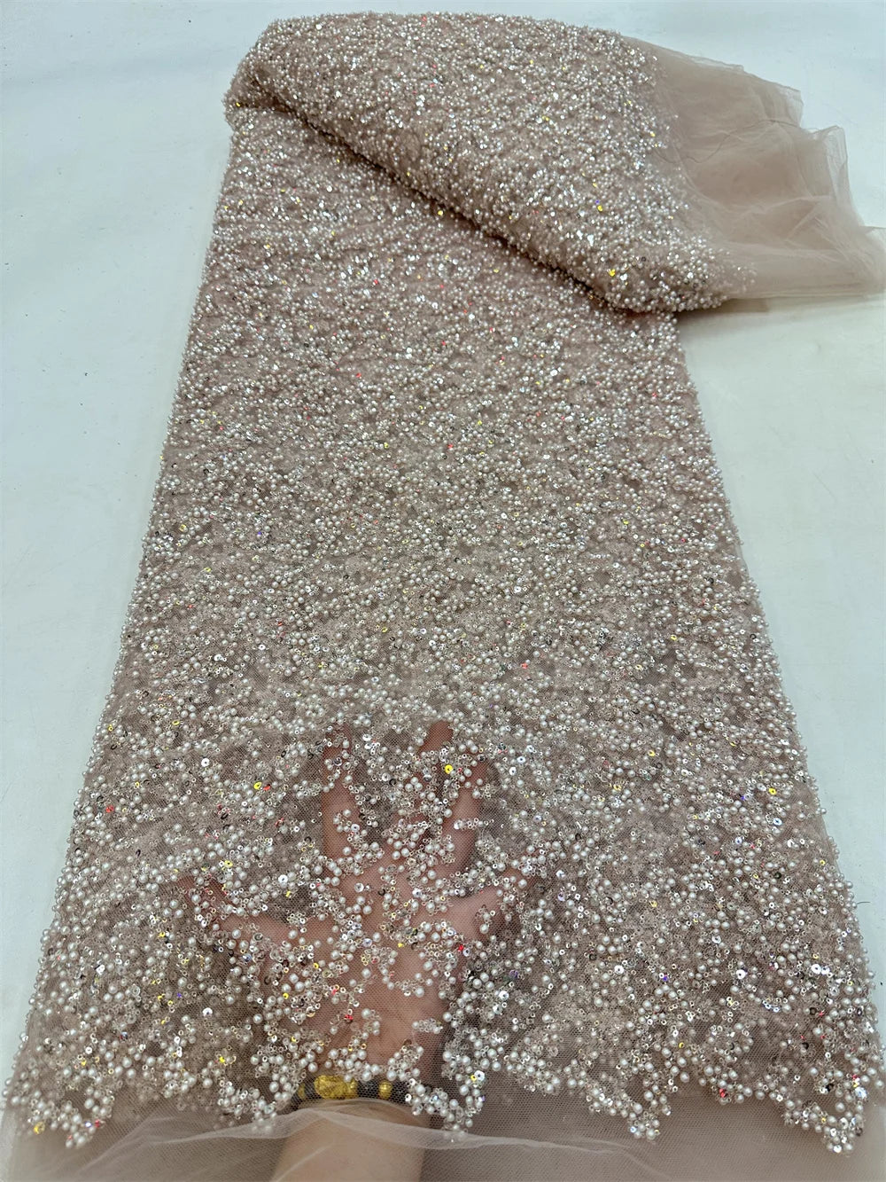Maxy Fashion African Lace Fabric High Quality French Beaded Luxury Tulle Lace Nigerian Sequins Net Lace Fabric For Wedding Dress