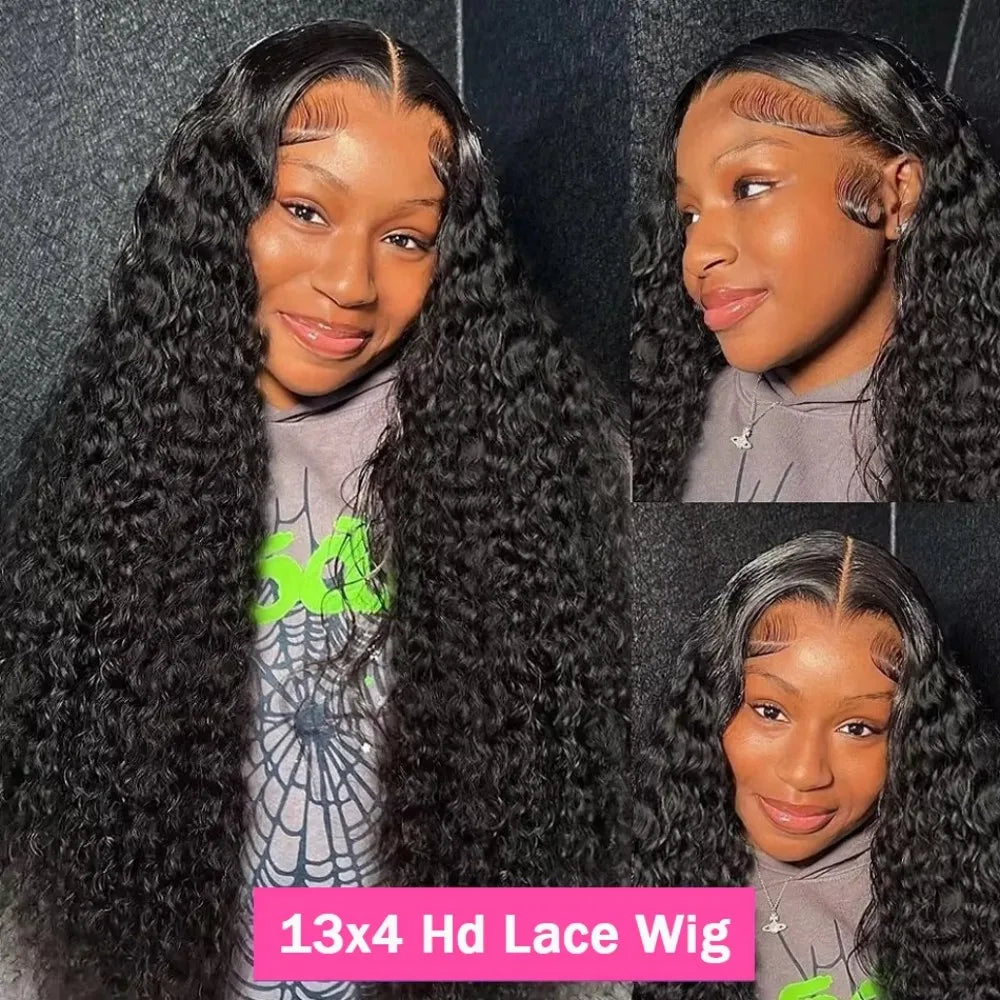 Maxy Natural Deep Wave Long Curly Jet Black Human Hair Wig 13x4 13x6 HD Lace Frontal 7x6 Lace Front Max-lace Hair Wigs For Women