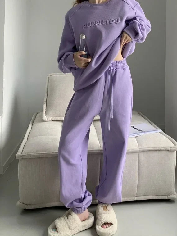 Maxy Thick Tracksuit Women Two Pieces Set Sweatshirts Pullover Hoodies Pockets Pants Suit Drawstring Trousers Sports Outfits Autumn