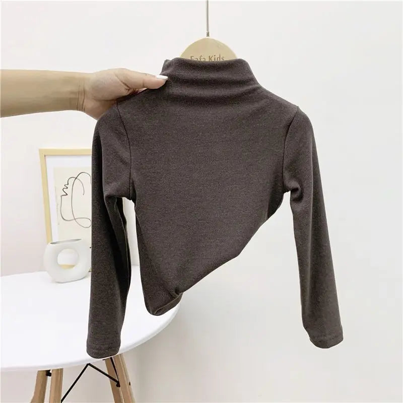 Maxy Autumn Winter Boy Girl Baby Solid Long Sleeve Bottoming Shirt Children Turtleneck Casual Tshirt Kid Striped Tops Toddler Clothes