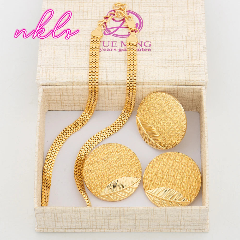 Maxy Necklace Dubai Fashion Trendy Earrings Set Simple Chain African Gold Color Earrings and Rings Set For Lady Wedding Jewellery