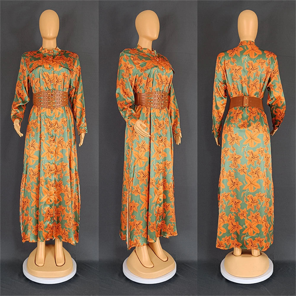 Maxy Plus Size African Party Long Dress for Satin Wome New Dashiki Ankara Print Evening Gown Turkey Outfit Robe Africa Clothing