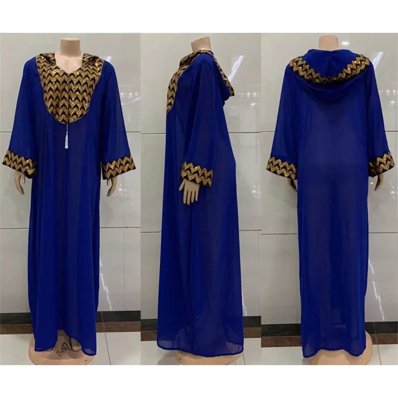 Amay Muslim Kaftan Abaya Dress Women Dubai Abayas Luxury Evening Gown Elegant Hooded Dress Plus Size Boubou Djellaba Femme