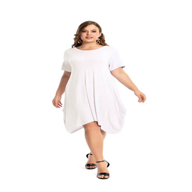 Amay Modal Cotton Nightgowns For Women Plus Size Short Sleeve O Neck Lounge PJS Pajama Dress 7XL 6XL 5XL Black White Red Sleepwear