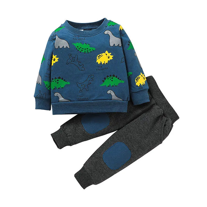 Maxy Autumn Winter Cartoon Baby Boy Clothes Set Dinosaur Print Hoodies Long Pants Kids Tracksuits Boy Sets Toddler Clothing Outfits