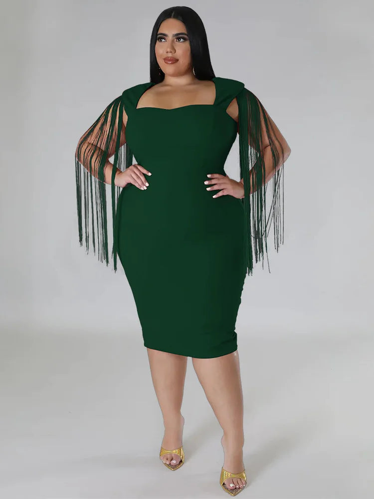 Wmstar Plus Size Party Dresses Women Off Shoulder Tassel Slip Hem Elegant Solid Maxi Dress 2023 Summer Wholesale Dropshipping