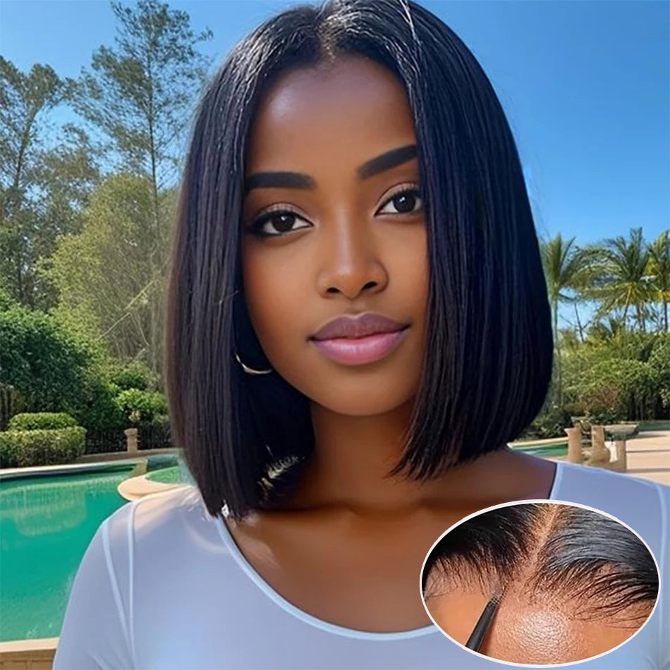 Maxy Glueless 13x4 Straight Lace Frontal Bob Wig Pre Plucked 4x4 Human Hair Wigs Brazilian Remy Bone Straight Short Bob Wig For Women
