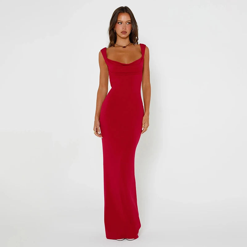 Women's Sexy Elegant Backless Butterfly Bow Maxi Bodycon Spaghetti Strap Red Dress Party Evening New Year's Eve Wedding