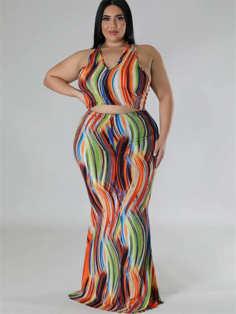 Wmstar Plus Size Dresses for Women Sleeveless Print Secy O Neck Open Back Maxi Long Dress Summer Holiday Wholesale Dropshipping