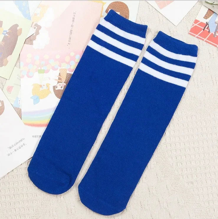 Maxy Kids Knee High Socks Girls Boys Football Stripes Cotton Sports School White Socks Skate Children Baby Long Tube Leg Warm