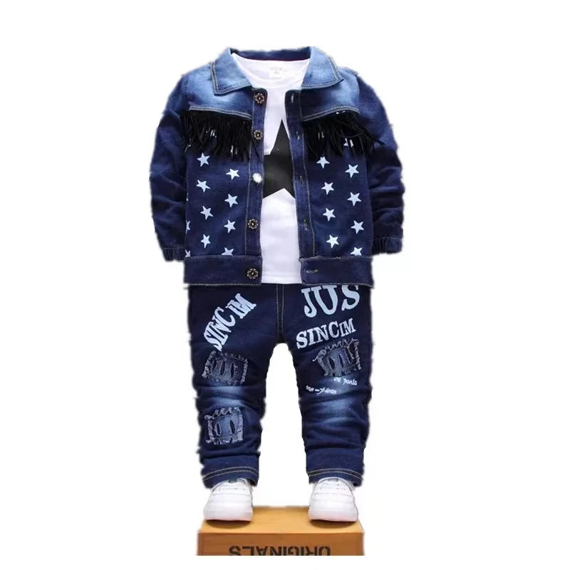 Visco 3PCS Denim Suit Fashion Spring Autumn Long Sleeve Jacket Outwear Cotton Shirt+Pants Outfits Baby Boys Girls Clothes Sport Set