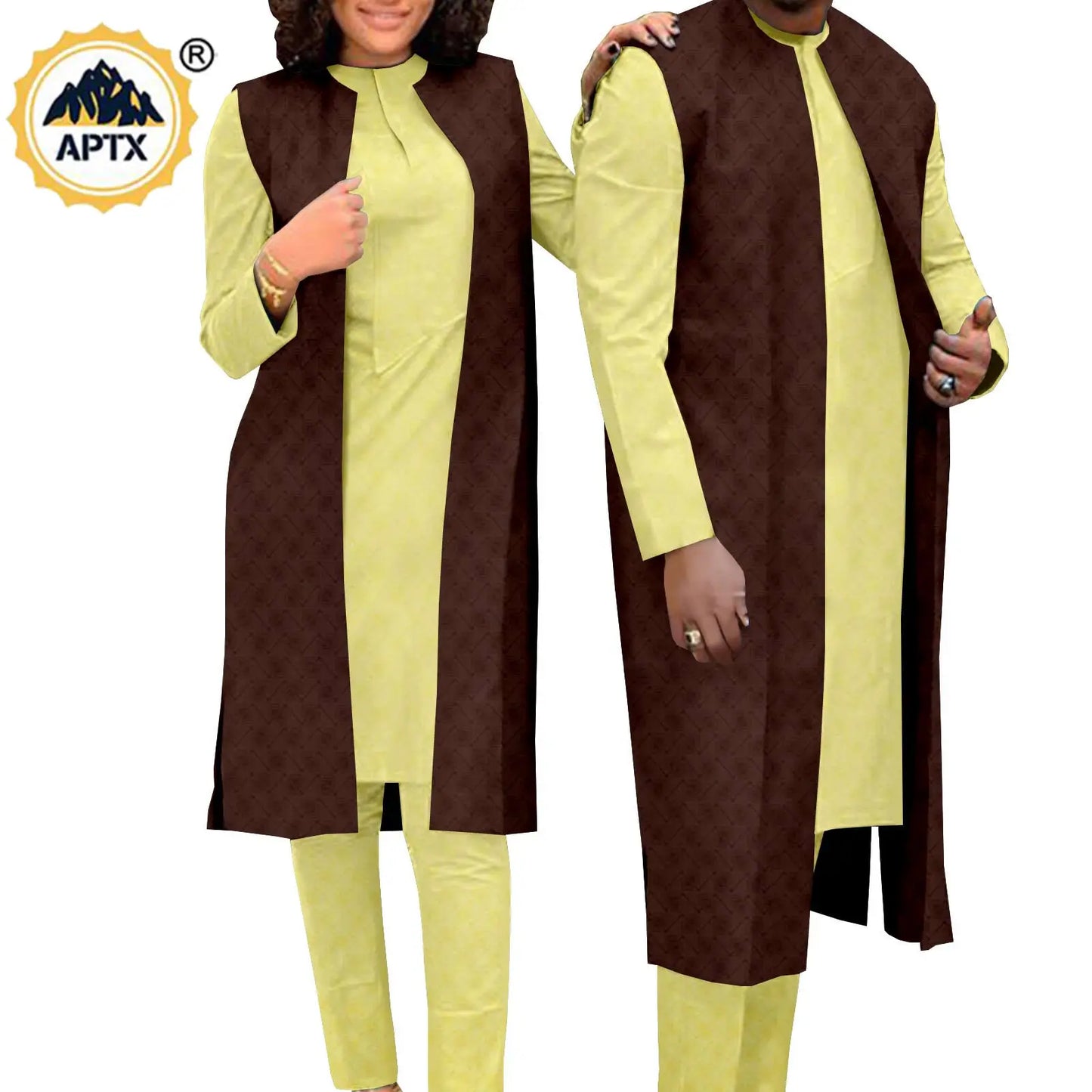 Amay Couples Clothes Bazin Riche Women Outfits 3 Pieces Sets Match Men Jacquard Shirt and Pants and Vest Jackets Sets Y22C029