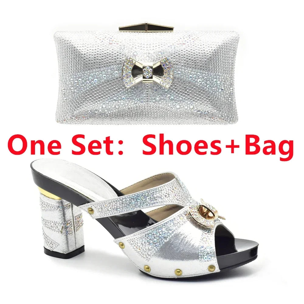 Maxy New Arrival African Matching Shoes and Bags in Women Nigerian Party Pumps Wedding Shoes Bride Wide Heels Women