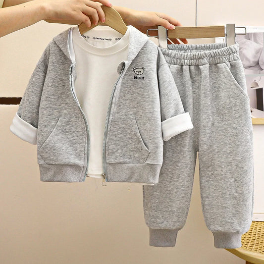New Autumn Winter Kids Sportswear Children Cartoon Bear Hooded Zipper Hoodies Sweatshirt + Pants Boys Girls Casual Clothing Sets