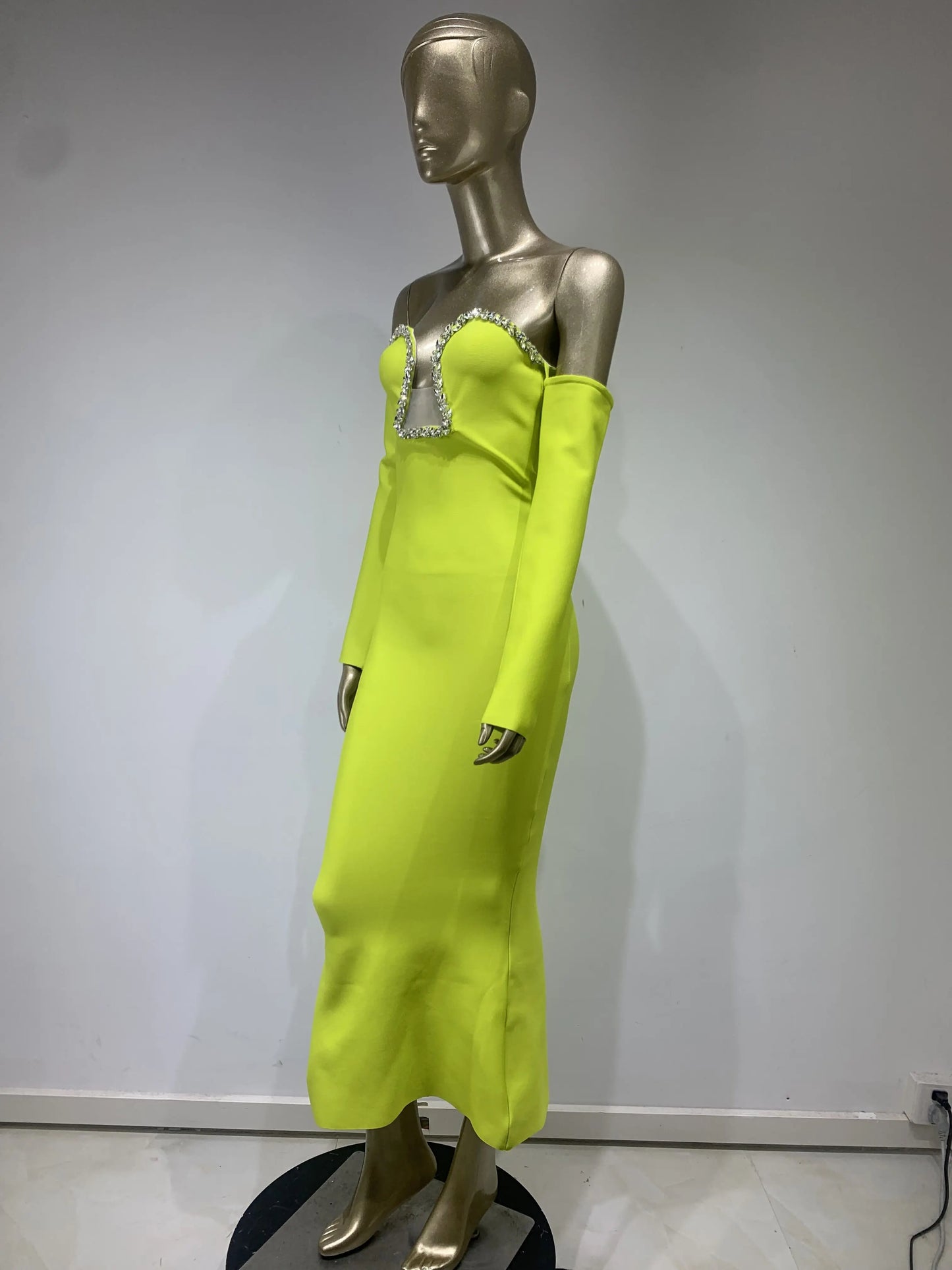 Maxy Neon Bandage Dress Party Evening Elegant Luxury Celebrity Women Off Shoulder Long Sleeve Crystal Long Birthday Gowns