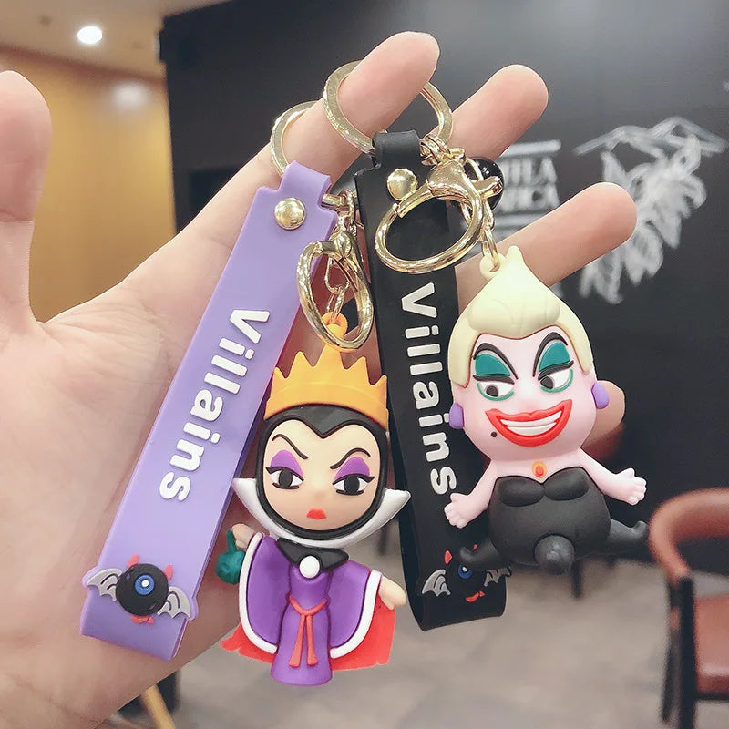 Maxy Anime Disney Figure Villain Maleficent The Evil Queen Cruella Silicone Keychain Bag Key Ring Pendant Children Toy Birthday Gifts