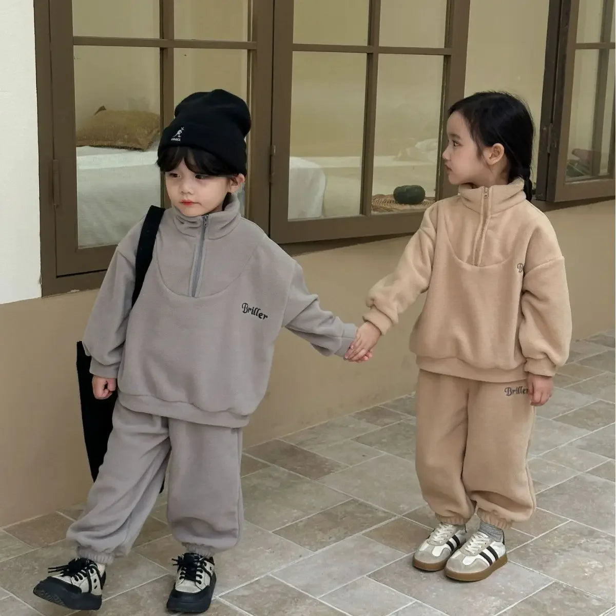 Maxy Autumn Winter Baby Kids Fleece Tracksuit Boys Girls Velvet Sweatshirt and Pants Two Piece Sets Children Sports Set